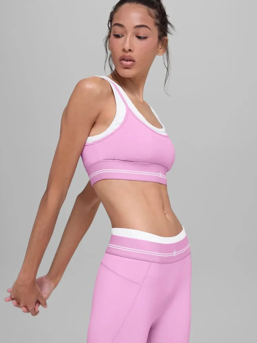 NWT | ALO Airbrush Better Together Bra | XS | Candy Heart Pink & White